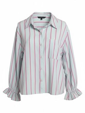 Anthropologie Light Blue Blouse with Pink Stripes